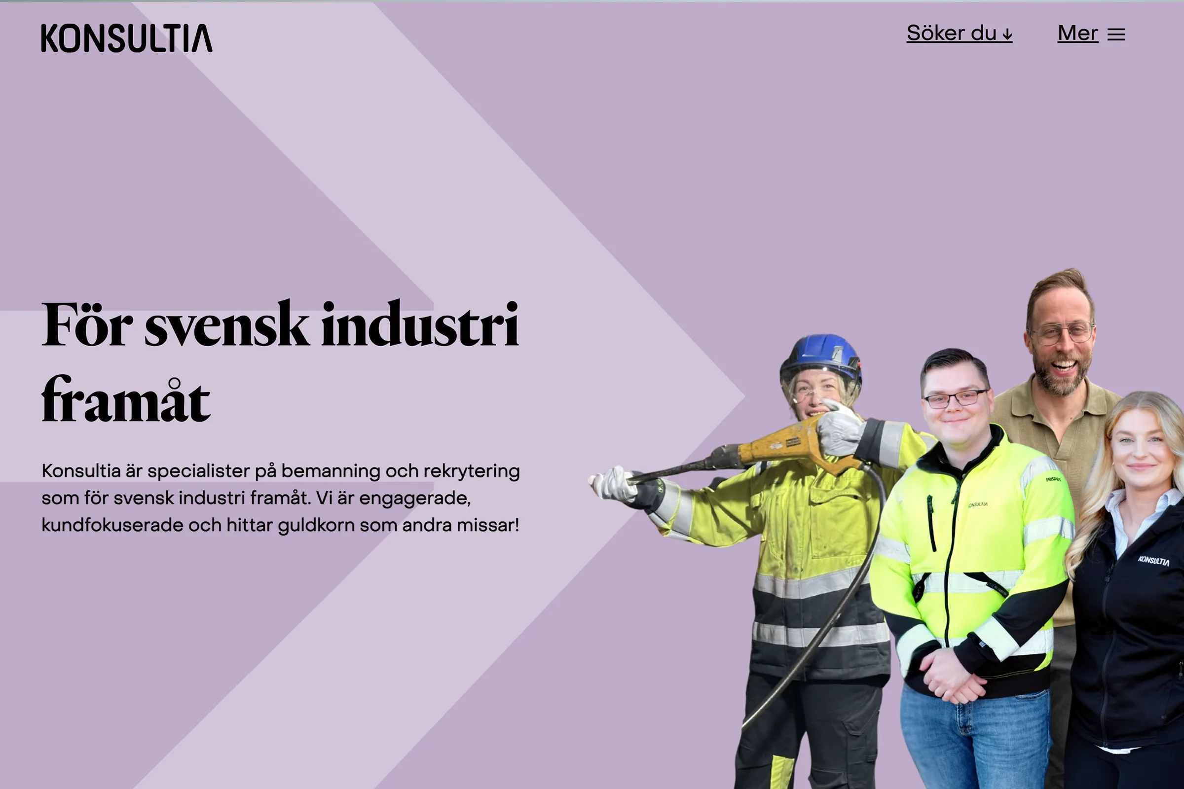 Webbdesign för Konsultia med rubriken För svensk industri framåt