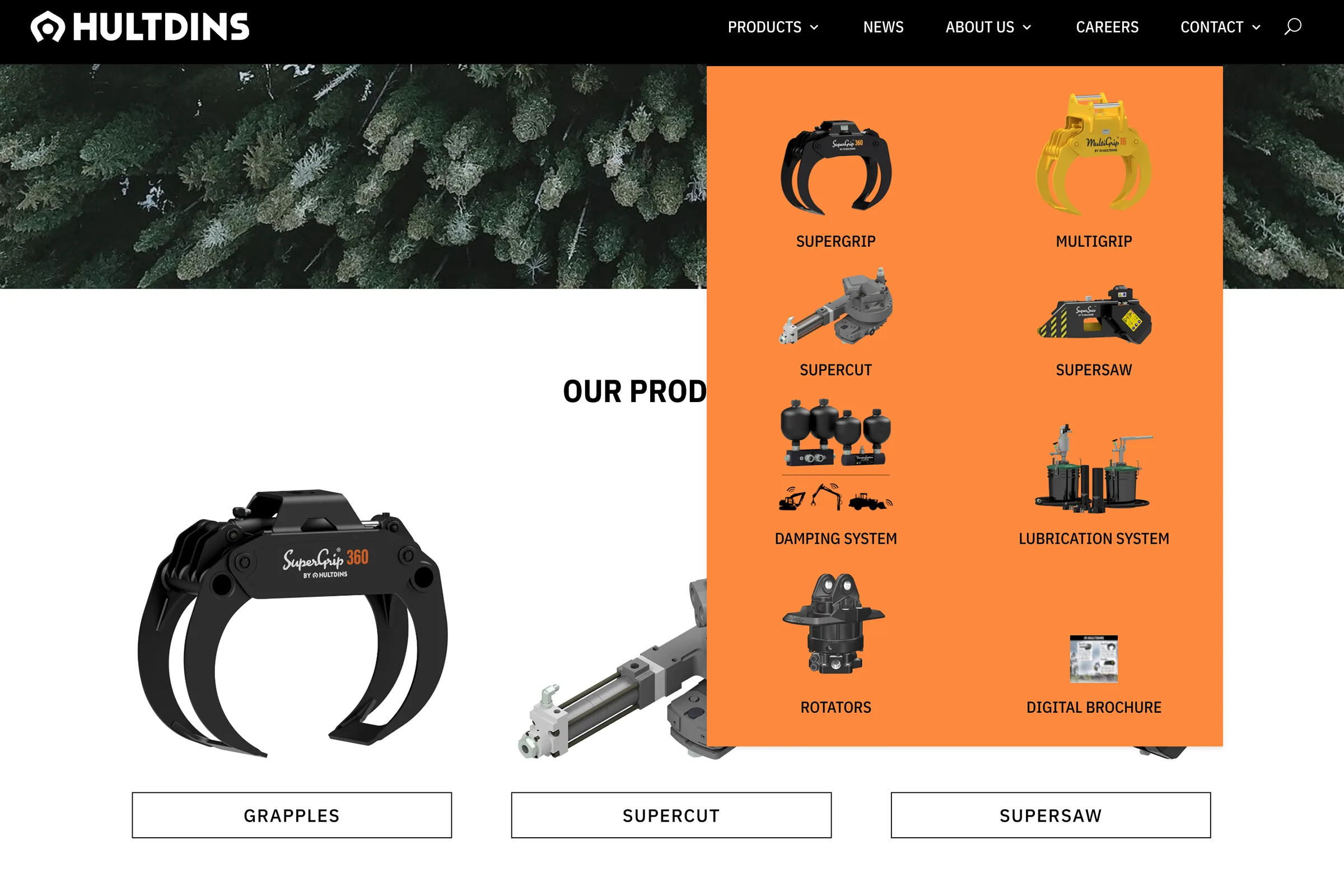 Webbdesign och produktnavigation för skogsutrustning från Hultdins