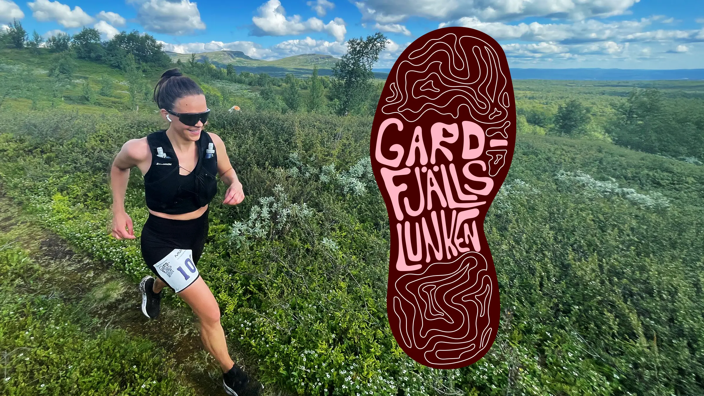 Löpare på fjället bredvid Gardfjällslunkens grafiska symbol