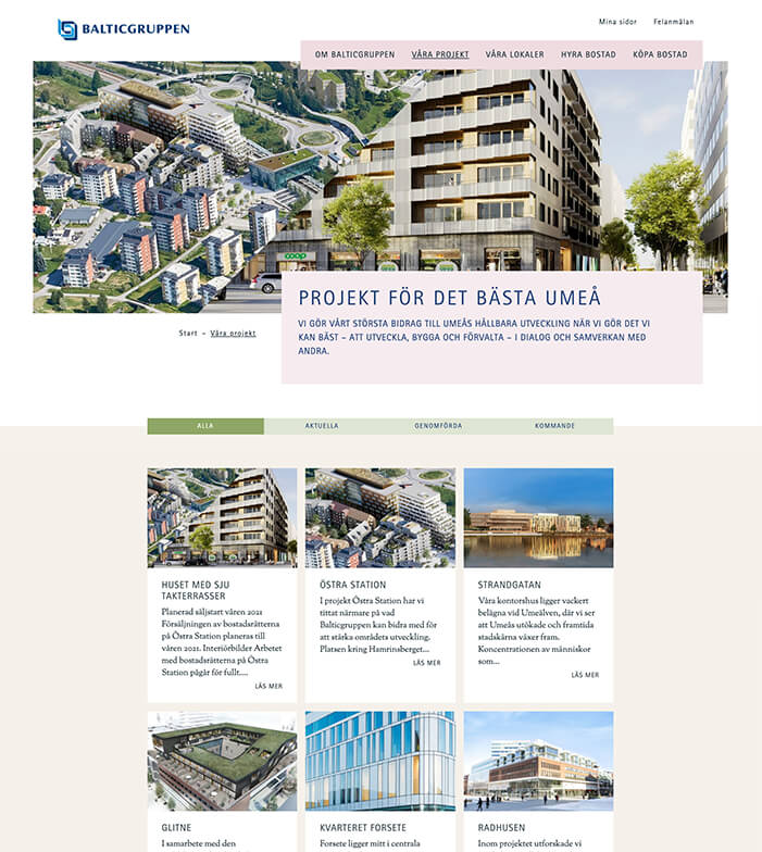 Projektöversikt på Balticgruppens webb